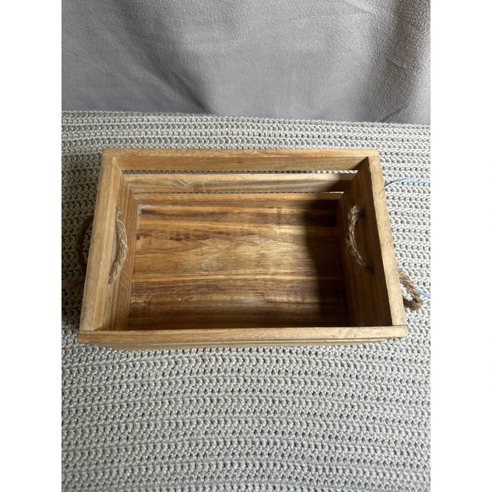 Nautical Wooden Crate Blue Pink Anchor Jute Rope Handles Rustic Storage Box